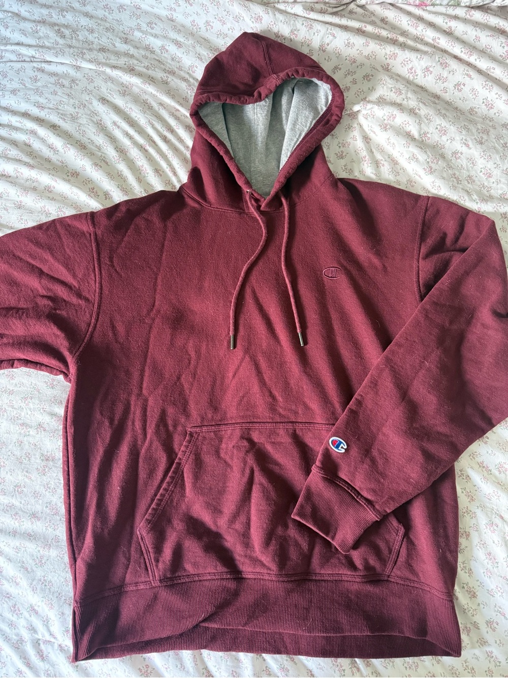 Champion Burgundy Hooded Sweatshirt with Gray Lining
